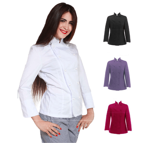 Giacca donna chef cuoco cucina ristorante alberghiero femminile colorata slim - Personalizzabile con il tuo logo M Bianco